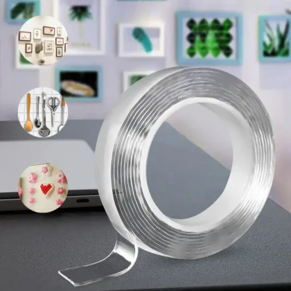 Double Sided Tape Heavy Duty,Mounting Tape, Traceless Reusable Clear Adhesive Nano Tape, Washable Removable Strong Sticky Gel Grip Tape for Home Wall Photos Posters Fix Carpet Mats